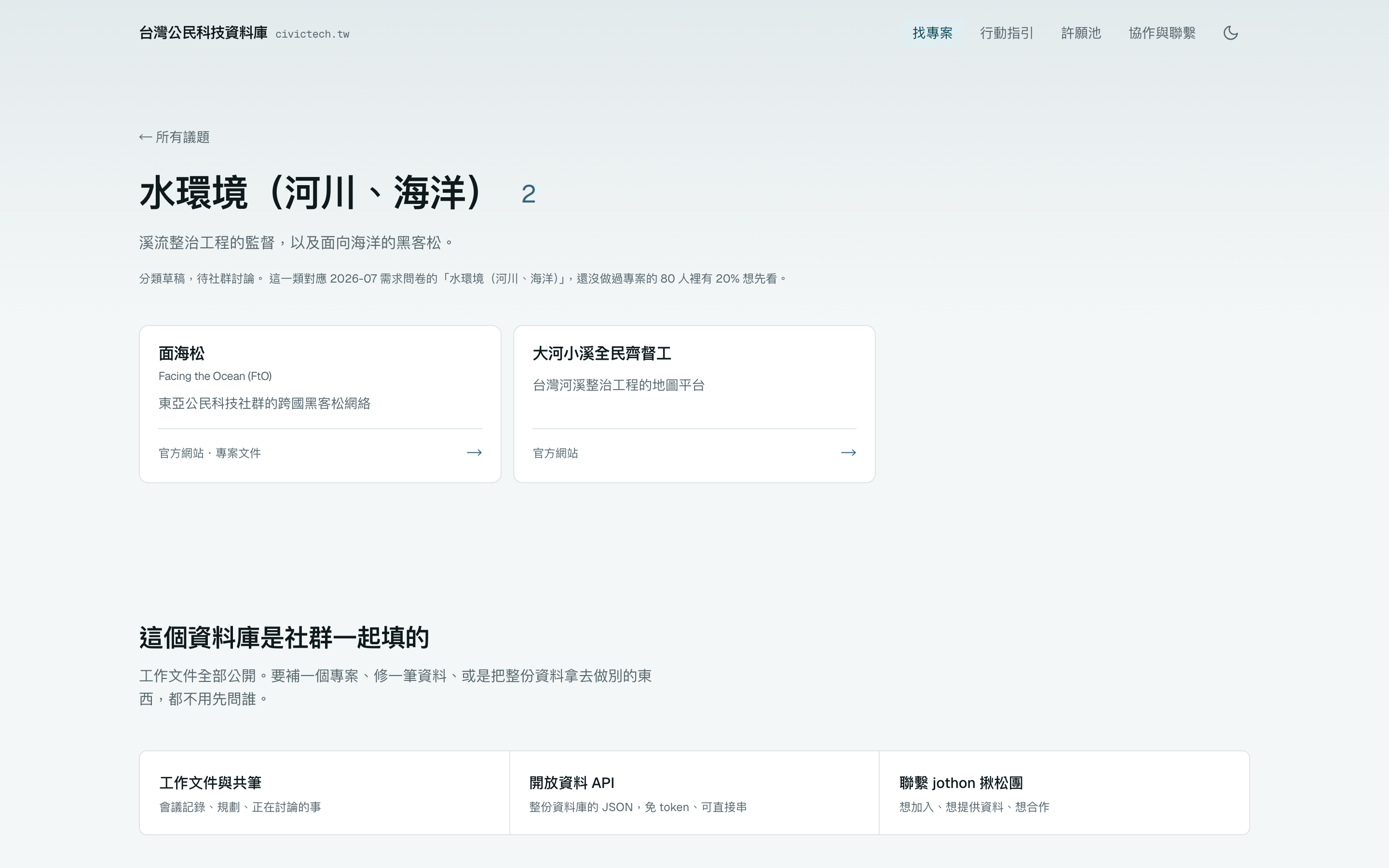 水環境分類頁，只有兩個專案